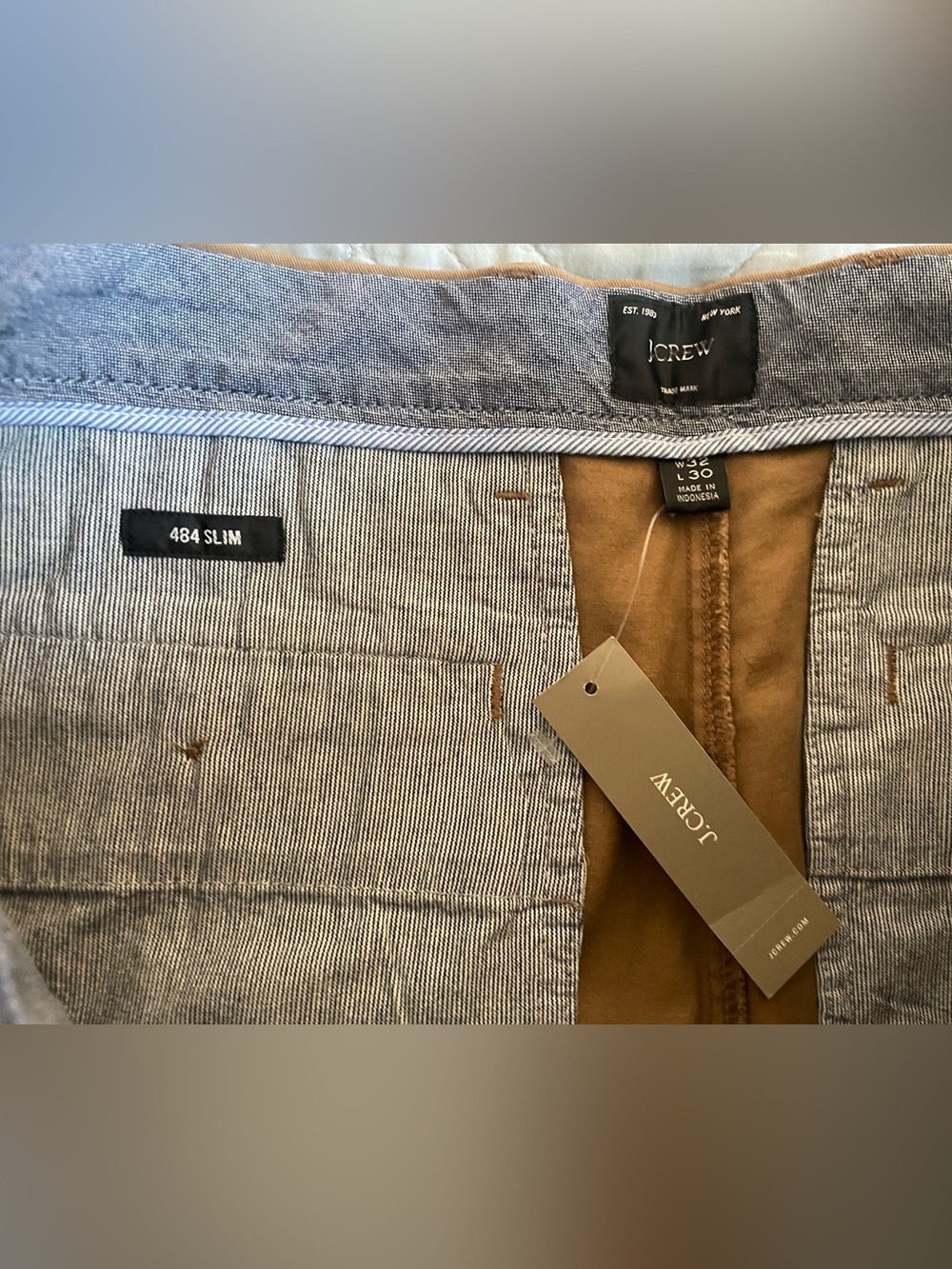 J. CREW 484 Slim-fit stretch chino pant in River Brown Size 32/30 NWD $98 AR885 - Picture 10 of 10